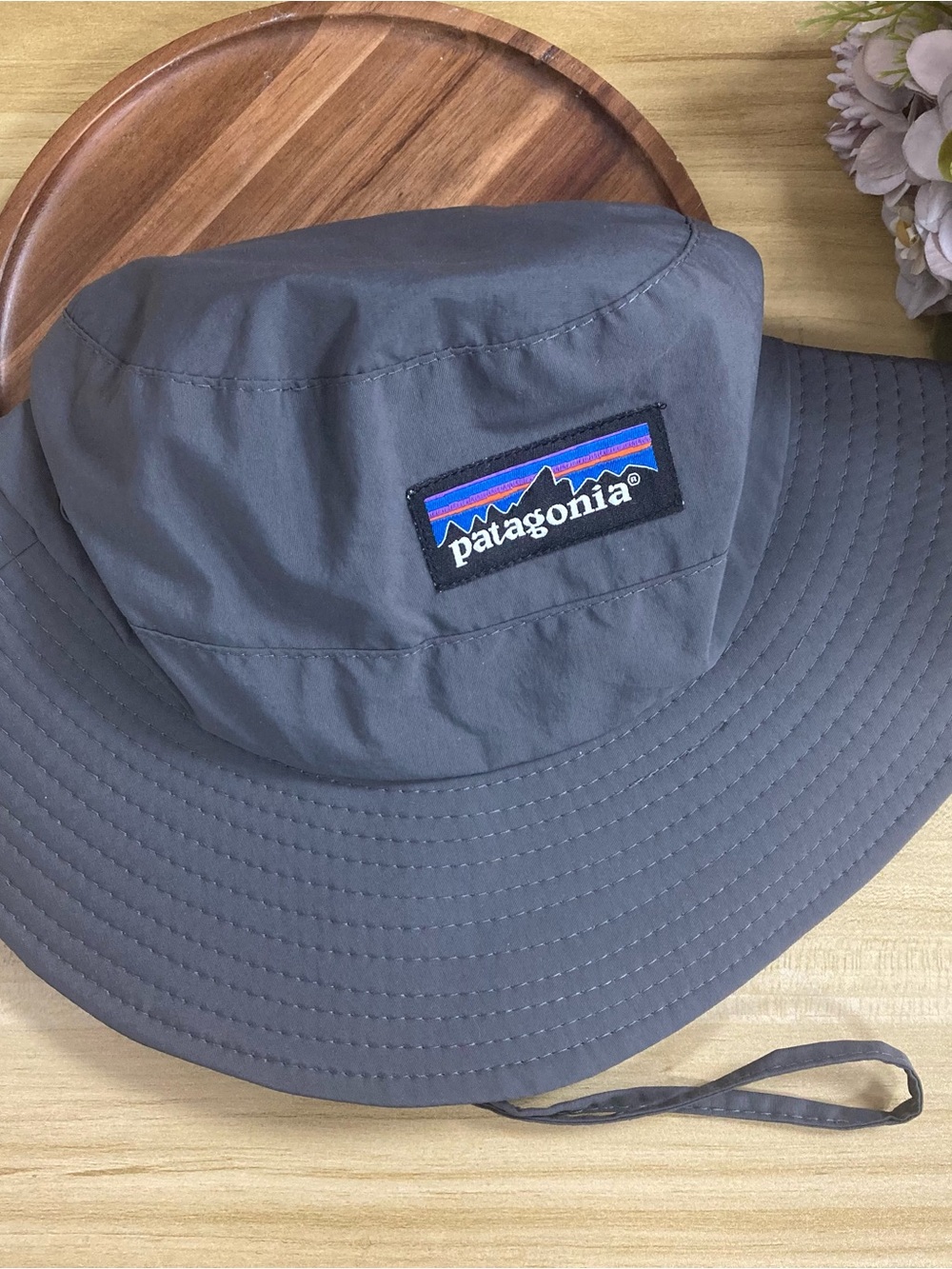 Patagonia Charcoal Gray Wide Brim Sun Hat with Logo Patch